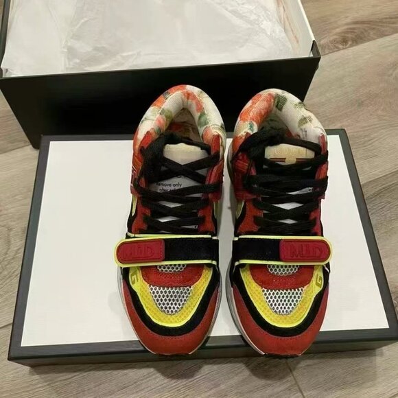 NIB Authentic GUCCI Ultrapace Mid-Top Reflective Logo Distressed Floral Sneaker - Picture 3 of 4